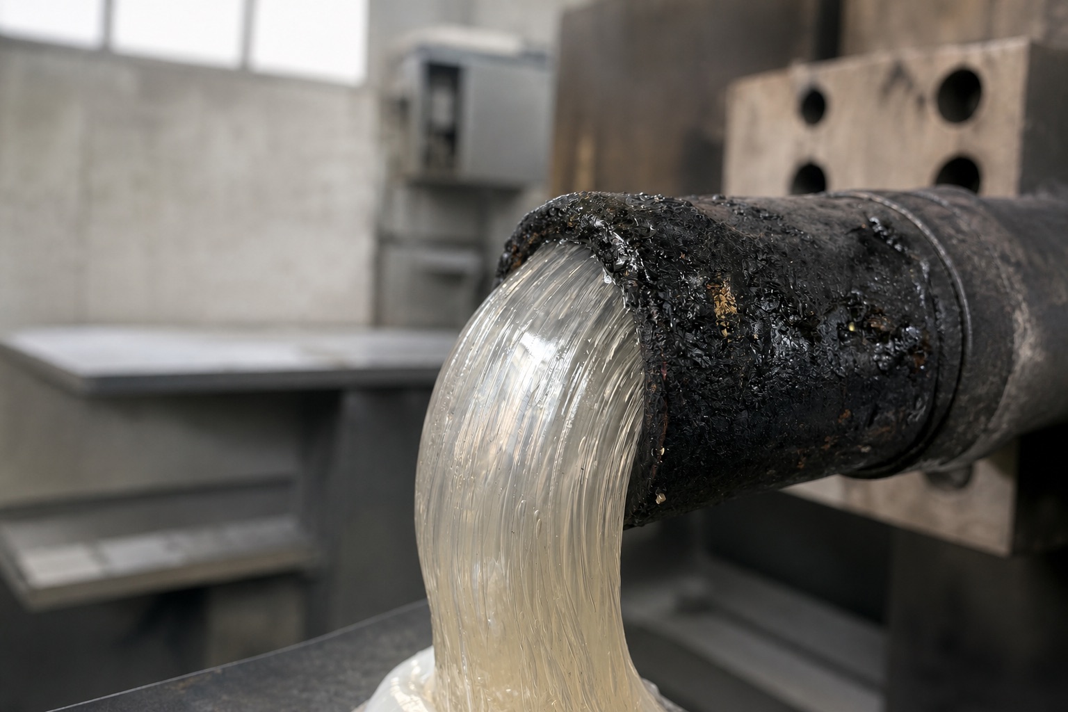 Real polymer melt extrusion in production